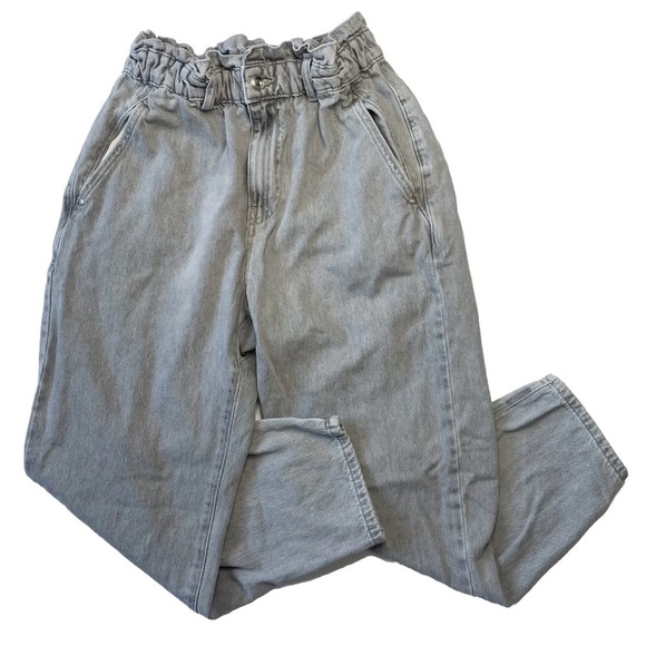 Zara Denim - ZARA sz 6 Baggy Paperbag Waist Rigid Denim Gray